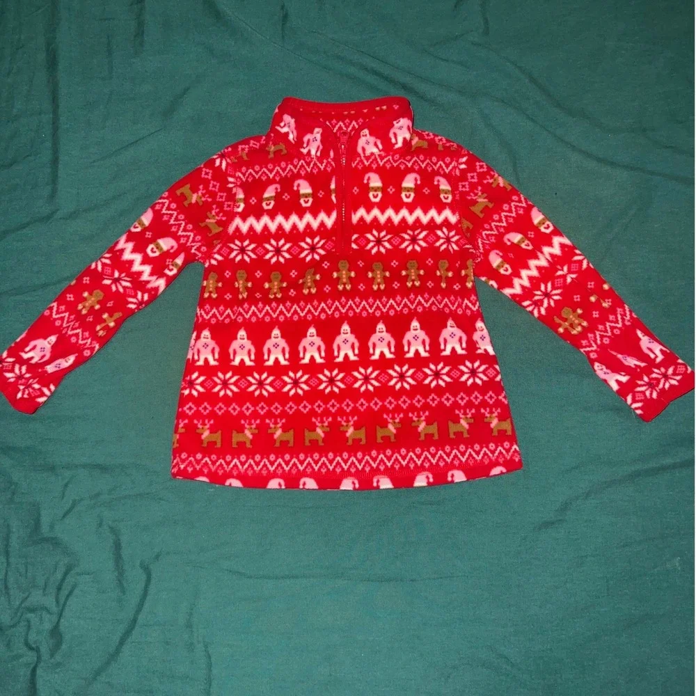 OshKosh B'gosh Kids 2T Red Holiday Fair Isle Fleece Quarter Zip Pullover Yeti‎